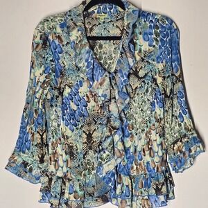 Vintage Y2K Whimsigoth Sheer Crinkle Ruffle Romantic Top Agora Womens S